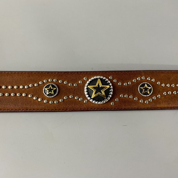 Tony Lama Brown Leather Silver-tone Studded Belt, Size 38 - Picture 13 of 13